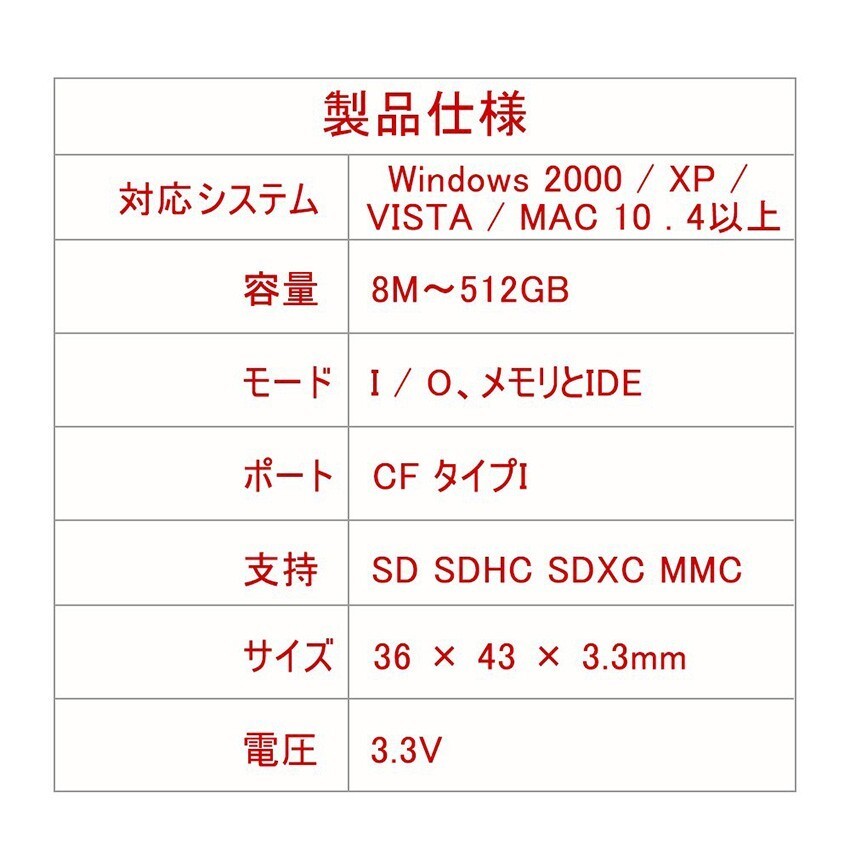SDカード CFカード TypeI 変換 アダプター CFアダプタ MMC/SDXC/SDHC/SDカード から CFカード TypeI WIFI SD カード対応 SDCFR_画像5