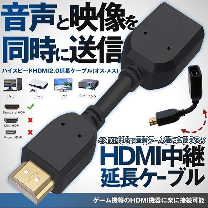 HDMI 延長アダプタ HDMI延長 HDMIコネクタ メスオス 延長ケーブル 4K HDMIケーブル 10cm CHOIHDMI_画像1