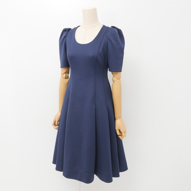 TH0414= cell Ford /CELFORD* jersey - cloth * stretch * short sleeves * flair One-piece * dress * size 34* navy series 