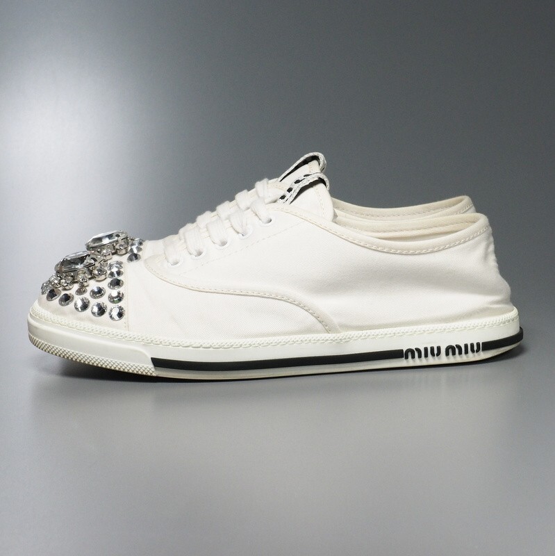 GP7433* regular price 8.9 ten thousand jpy *miumiu MiuMiu {myuu lock Miu Rock}Size 39(25cm corresponding )*gyaba Gin × crystal sneakers * shoes * white 