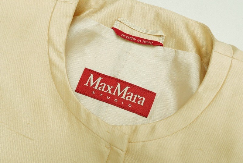 GP3699＝イタリア製*マックスマーラ ステュディオ Max Mara Studio*シルク×コットン*光沢感*ノーカラージャケット*サイズIJ36*ベージュ系の画像7