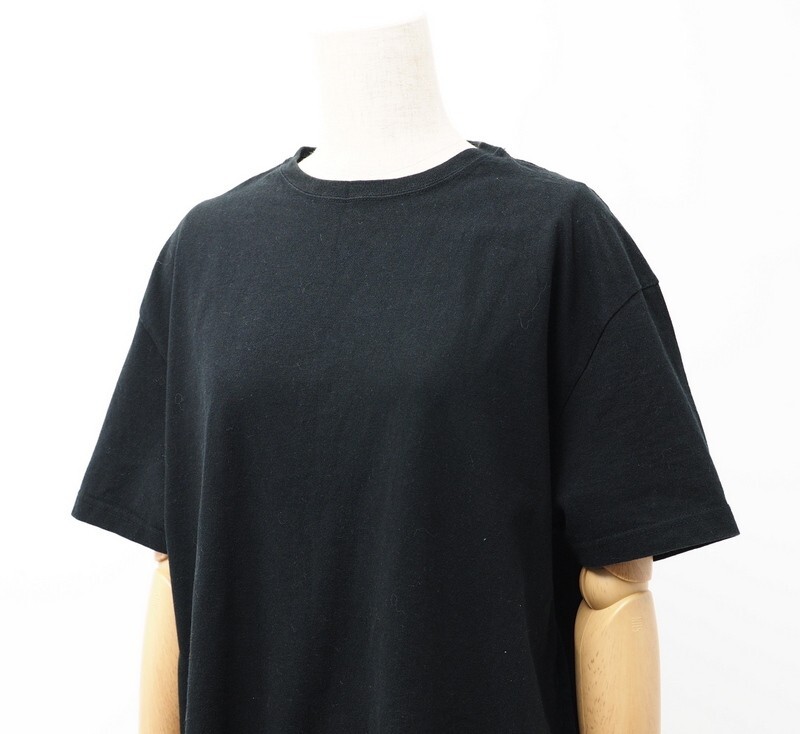 TG6940▼エトス ETHOS*コットン*裾フリンジ 半袖Tシャツ カットソー トップス*ロング丈*日本製*L相当*ブラックの画像2