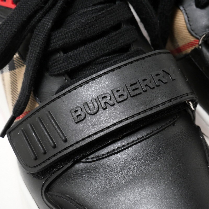 GP8530*イタリア製《BURBERRY バーバリー》37(23.5cm相当) ヴィンテージチェック レザー ローカットスニーカー 靴 ブラック系_画像5