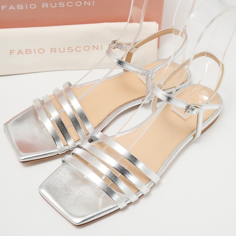 MG1858*{ unused / regular price 2.8 ten thousand jpy } fabio rusko-niFABIO RUSCONI* Bear strap sandals * metallic leather *37(23.5cm corresponding )* shoes * silver 