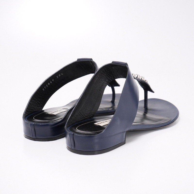 GP5694*イタリア製《BALENCIAGA バレンシアガ》38.5(24.5cm相当) レザー メタル装飾 トングサンダル ストラップサンダル 靴 ネイビー_画像3