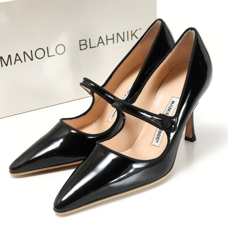 GP7188*イタリア製*Manolo Blahnik マノロブラニク*Campari*パテントレザー*メリージェーンパンプス*36(23cm相当)*ブラック_画像1