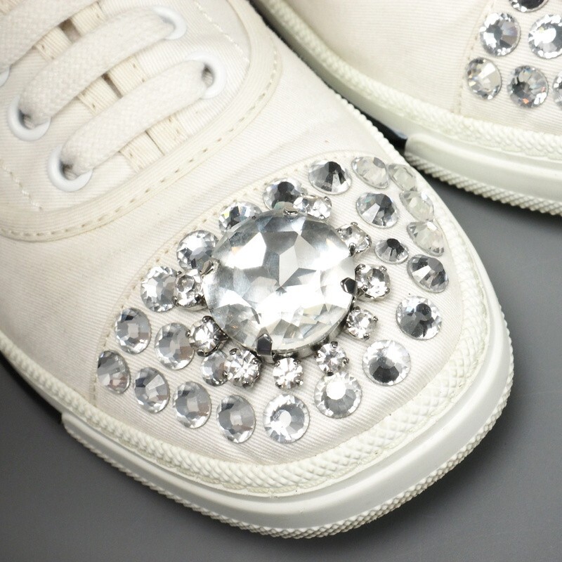 GP7433* regular price 8.9 ten thousand jpy *miumiu MiuMiu {myuu lock Miu Rock}Size 39(25cm corresponding )*gyaba Gin × crystal sneakers * shoes * white 