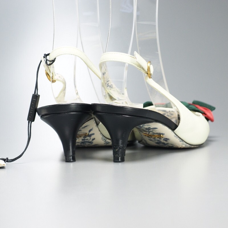 GP8472*イタリア製《GUCCI グッチ》36.5(23.5cm相当) ウェブストライプ リボン スリングバック パンプス レザーミュール サンダル 靴_画像3