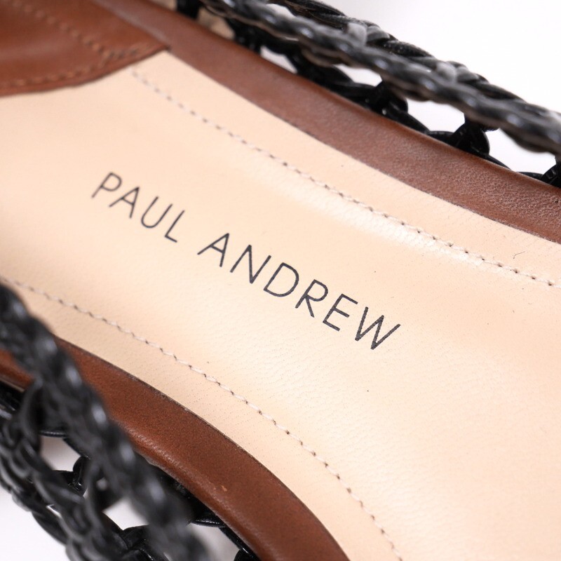 GO9908*PAUL ANDREW ポールアンドリュー*メッシュパンプス*レザーシューズ*アンクルストラップ*37.5(24.5cm相当)*ブラック×ブラウン_画像7