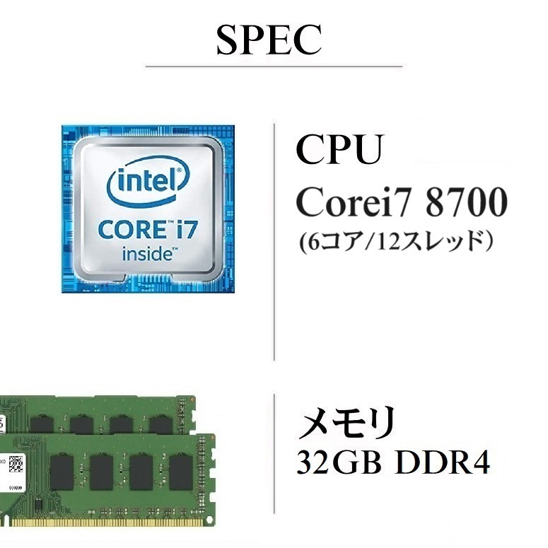 爆速6コア/12スレッド グラボ！/ Corei7-8700/ GeForce GT730/ 新品M2:SSD-1TB/ メモリ-32GB/ OP-HDD/ DVD/ Win11/ Office2021/メディア15の画像2