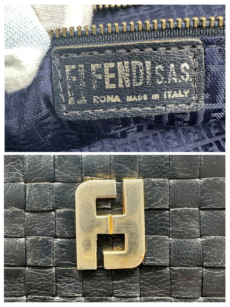 美品☆FENDI フェンディ レザー トートバッグ ブラック 黒 編み込み イントレチャート ショルダー ビジネス ズッカ ズッキーノ 男女兼用_画像10