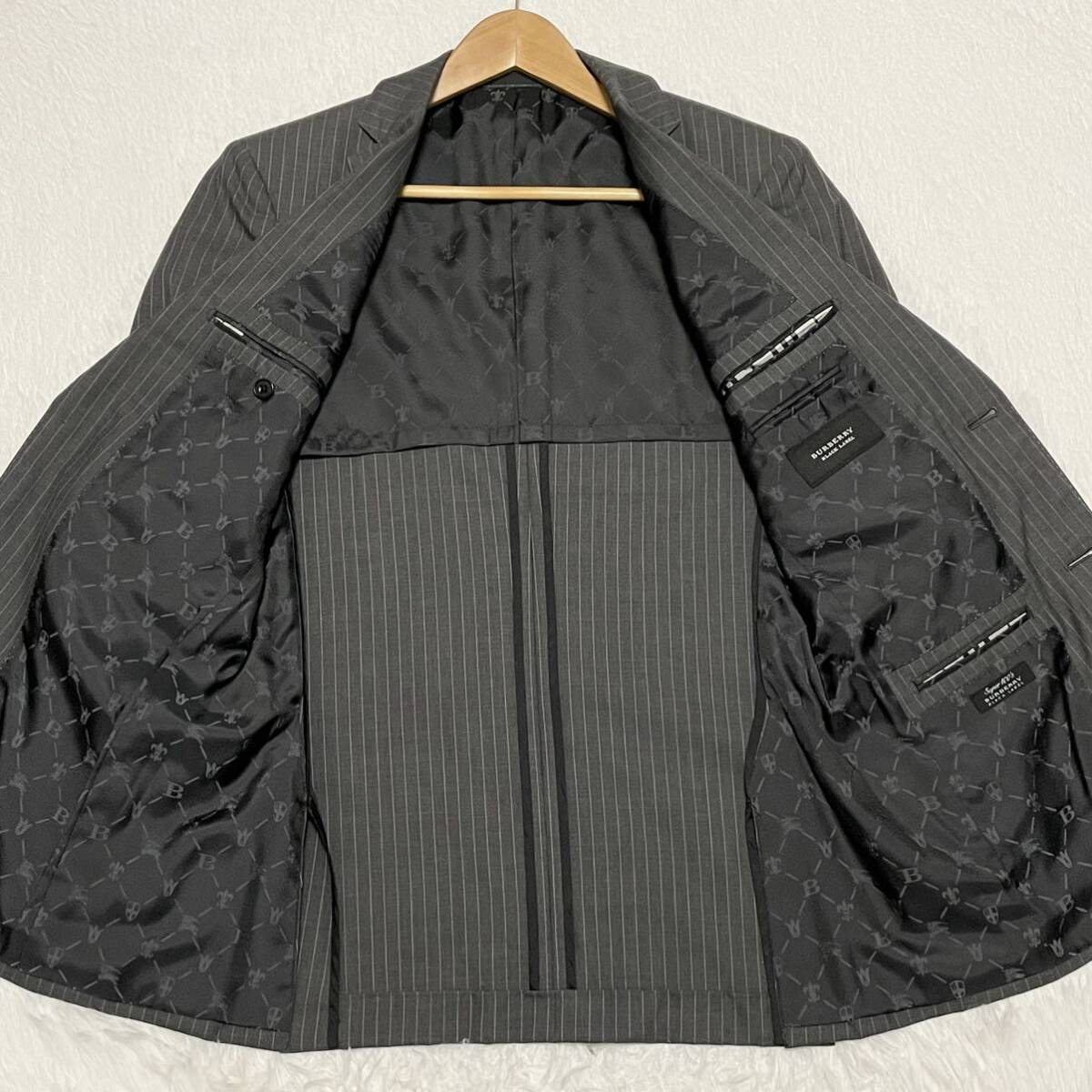 バーバリーブラックレーベル テーラードジャケット 裏地モノグラム ノバチェック グレー スーツ super100’s BURBERRY BLACK LABEL M 3891_画像6