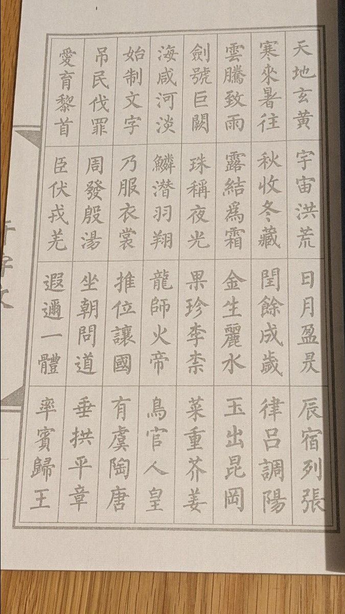 楷書千字文練習帖 書道 臨書 習字