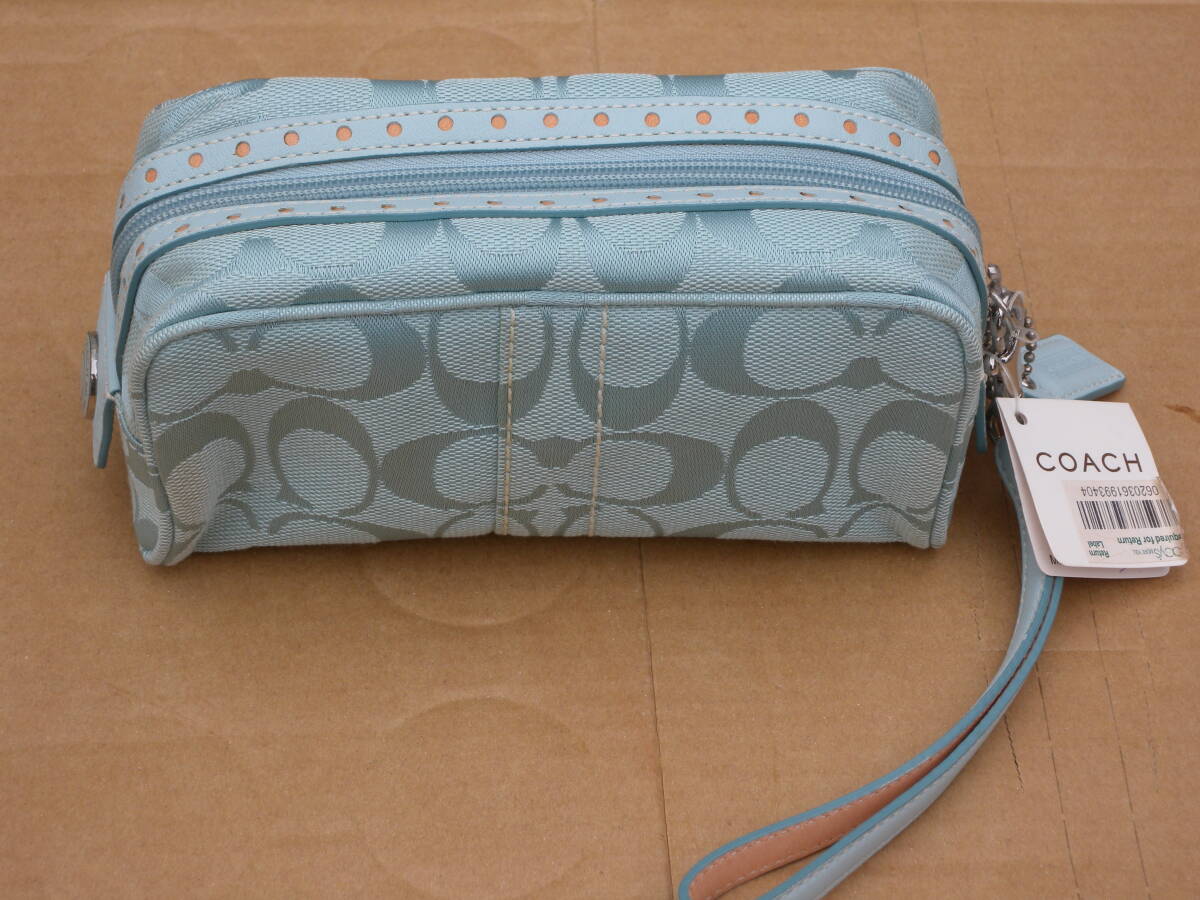 COACH Classic Signature Medium Beauty Case Coach pouch middle sax blue 