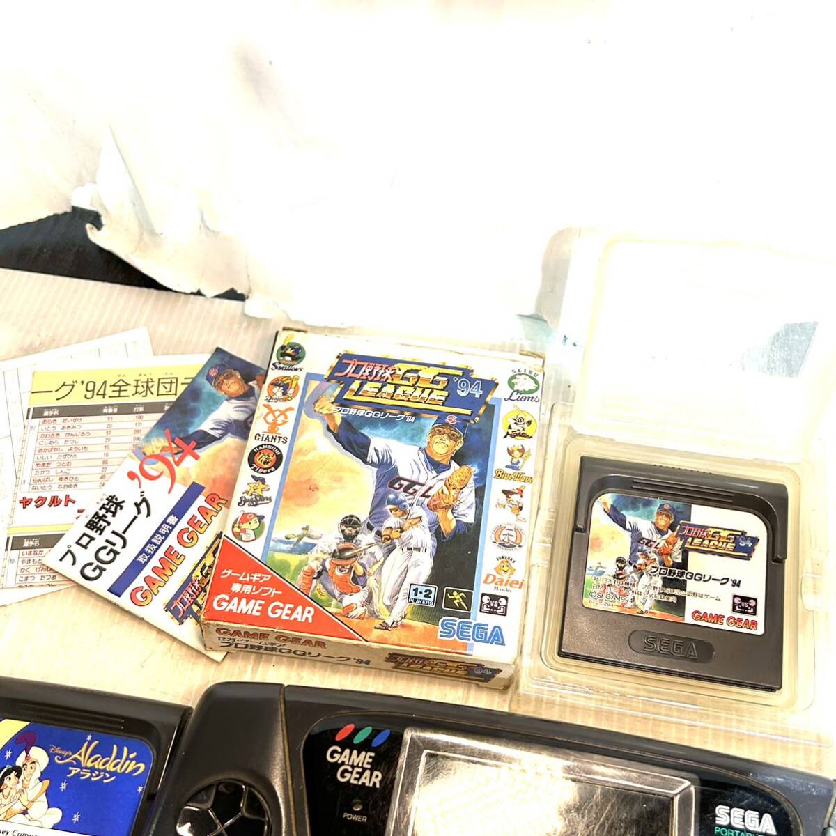 ゲームギア SEGA GAME GEAR 本体 ソフト アラジン / シャイニングフォース 外伝Ⅱ / プロ野球GGリーグ まとめ 動作未確認 ジャンク (B4113)_画像2