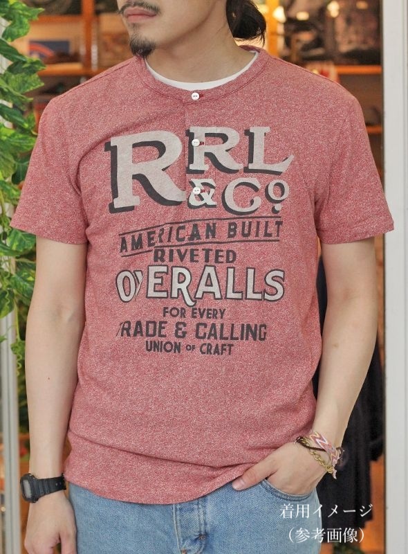 【RRL ロゴプリント ヘンリーネック S/S Tシャツ S 170/92A】杢レッド ダブルアールエル ROUGH RIDERS DOUBLE RL Cotton Henley 国内正規の画像7