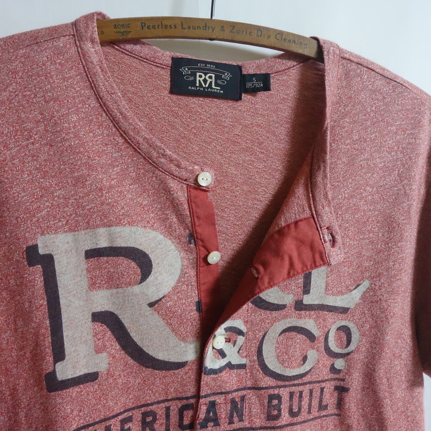【RRL ロゴプリント ヘンリーネック S/S Tシャツ S 170/92A】杢レッド ダブルアールエル ROUGH RIDERS DOUBLE RL Cotton Henley 国内正規の画像4