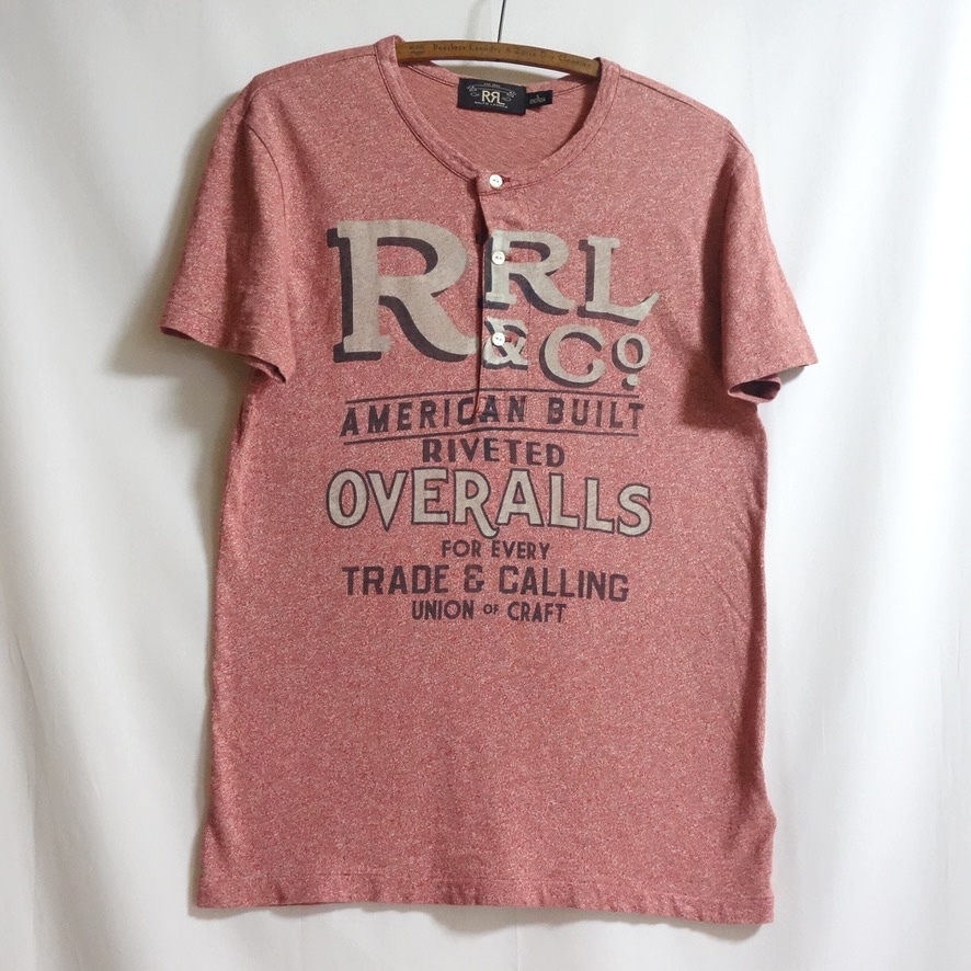 【RRL ロゴプリント ヘンリーネック S/S Tシャツ S 170/92A】杢レッド ダブルアールエル ROUGH RIDERS DOUBLE RL Cotton Henley 国内正規の画像2