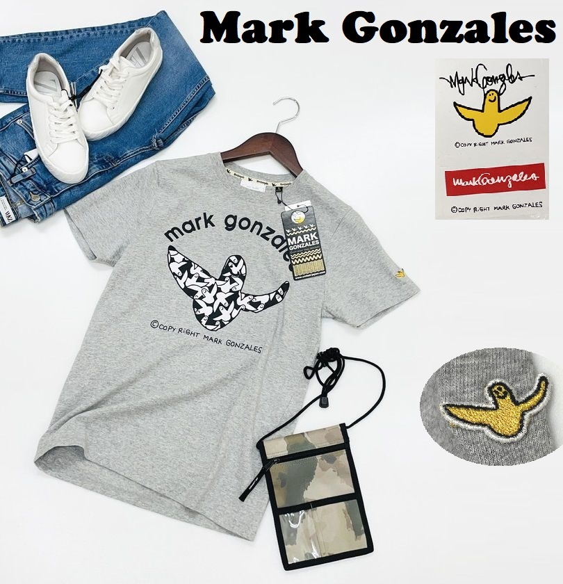 未使用品 /S/ Mark Gonzales グレー 半袖Tシャツ タグ プリント GONZ ゴンズロゴ アウトドア スケボー メンズ レディース マークゴンザレス_画像1