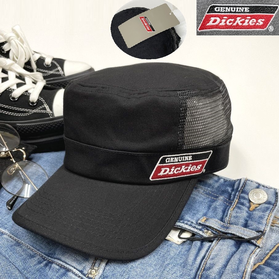 未使用品 Dickies ブラック メッシュワークキャップ メンズレディース カジュアル アウトドアキャンプゴルフ タグ ロゴ刺繍黒 ディッキーズ