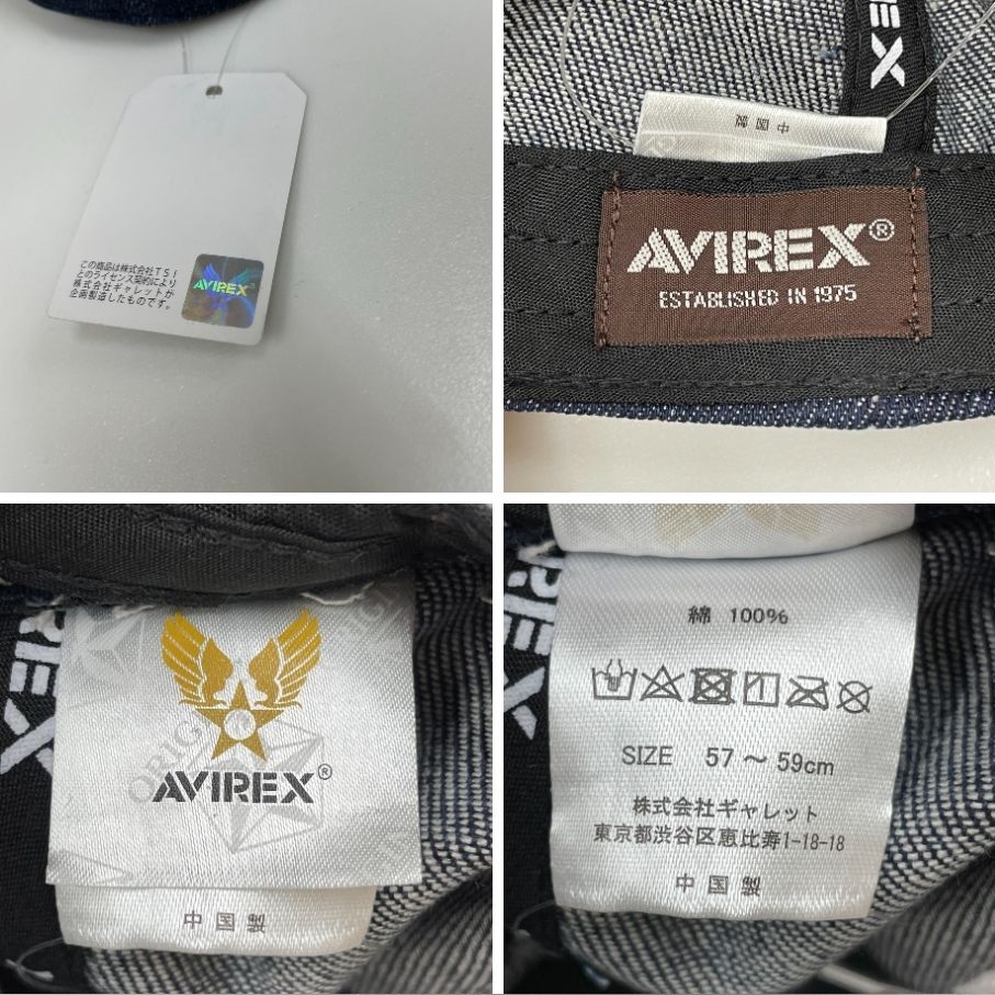 未使用品 AVIREX ネイビー デニムキャップ タグ ロゴ刺繍 メンズカジュアル アウトドア キャンプ フェス 国旗 アビレックス アヴィレックス
