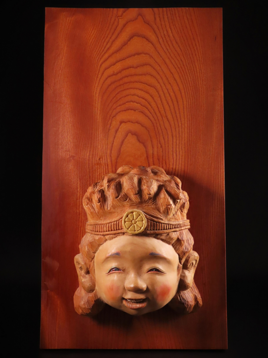 【ONE'S】日本を代表する現代彫刻家 前島秀章 本人作 最上位作 木彫彩色 『希望童子』 2007年秋 置物 オブジェ 壁掛 現代アート_画像2