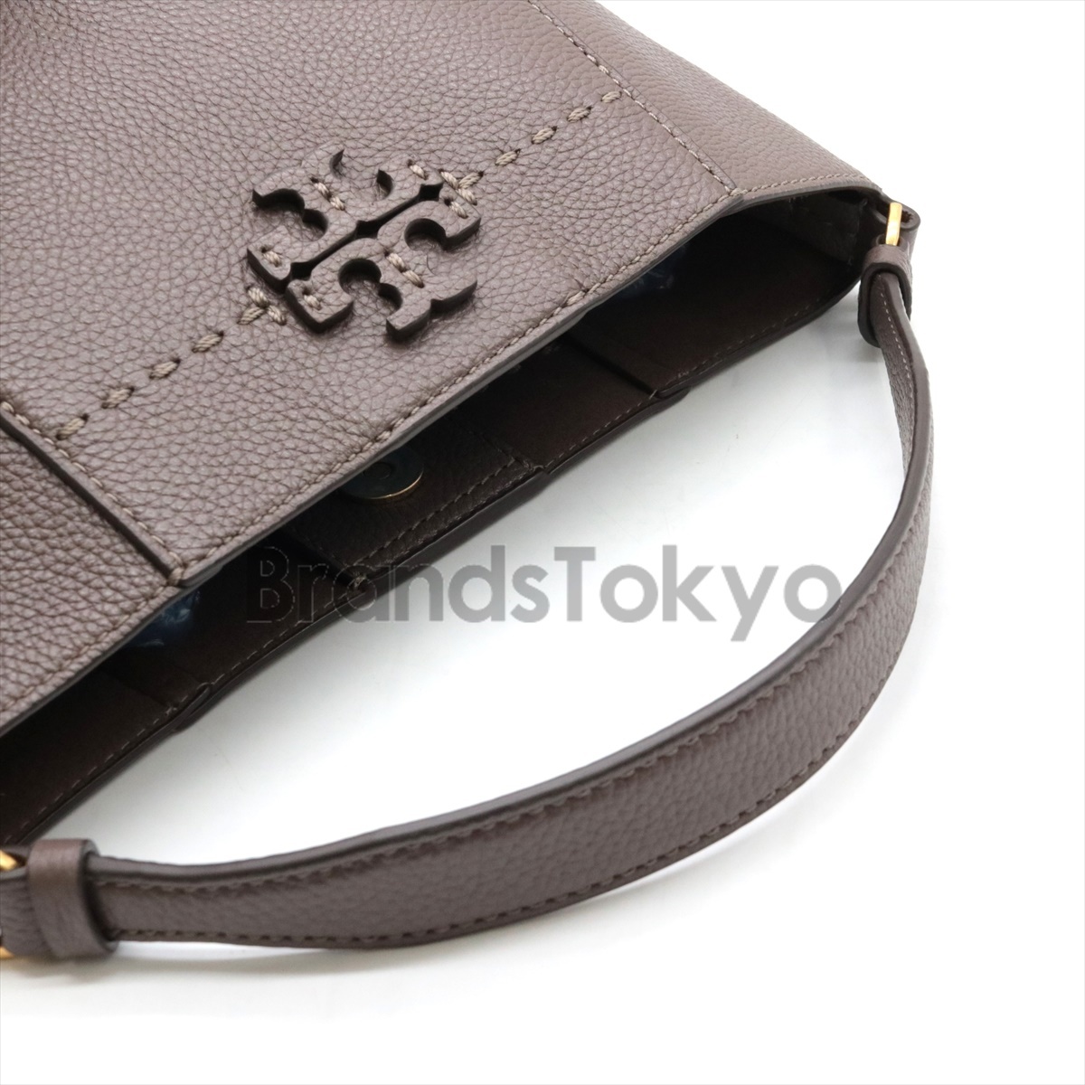 鑑定済 TORY BURCH マッグロー スモール バケットバック ハンドバック グレー ブラウン メンズ レディース TB-40_画像6