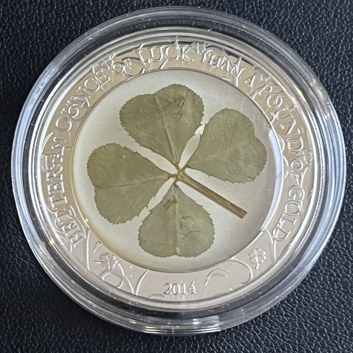 パラオ 5ドル銀貨 1oz 四葉のクローバー 2014年 ラッキーコイン 幸運 限定2014枚 ケース 説明書付き _画像3