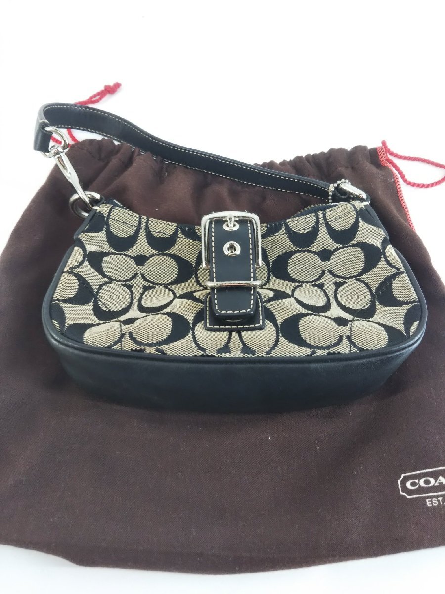 美品 COACH コーチ 6362 シグネチャー キャンバス×レザー ワンショルダー ハンドバッグ 肩掛け レディース ブラック系_画像1