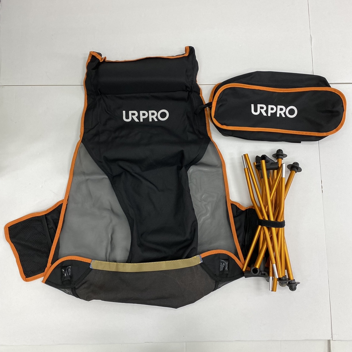 ko0514/08/62 1円～ URPRO アップグレード アウトドア キャンプチェア ポータブル 折りたたみ式 ヘッドレスト付き オレンジxブラック_画像1