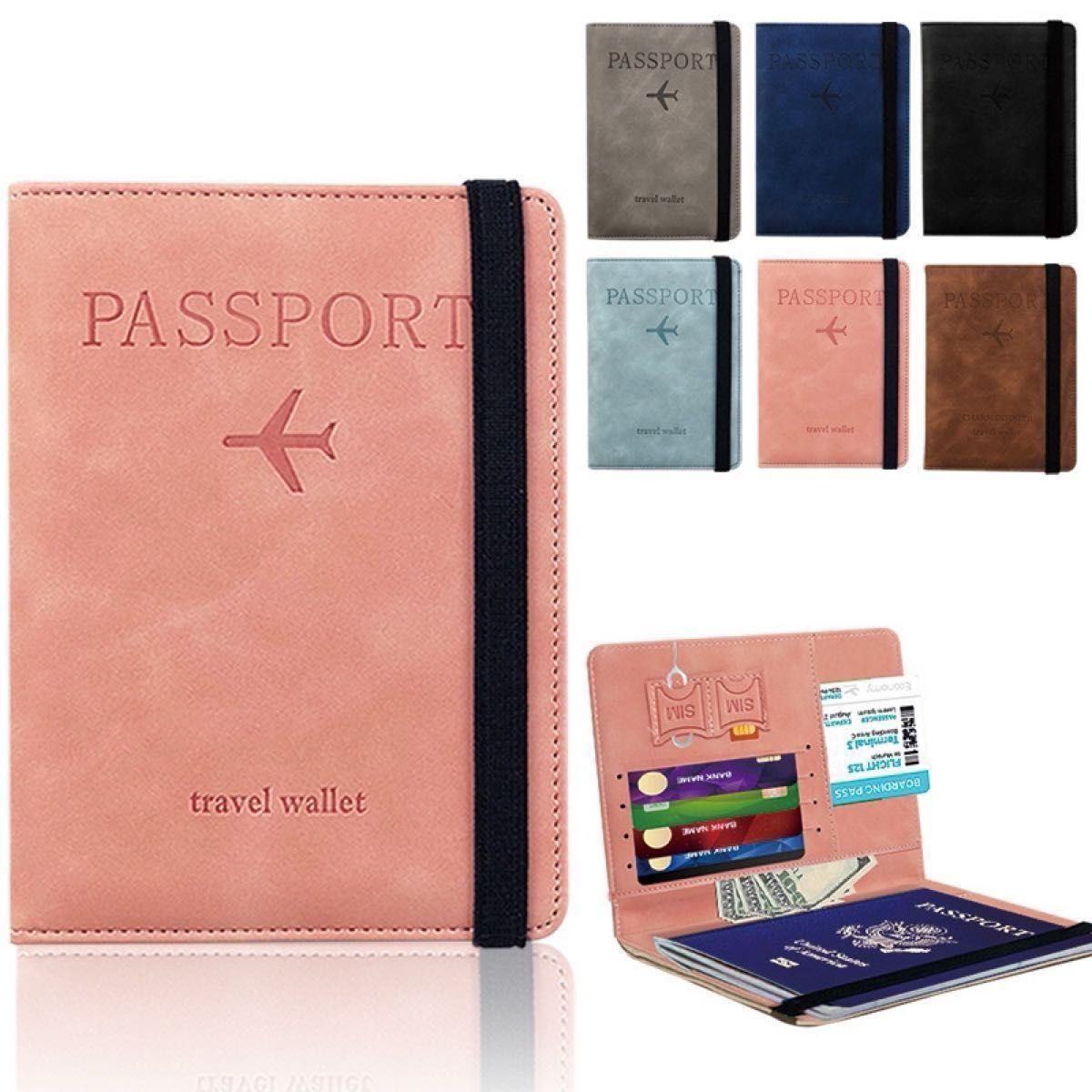 (ピンク) パスポートカバー スキミング防止 旅行用品 軽量 高級PUレザー ラベルウォレット 多機能収納ポケット