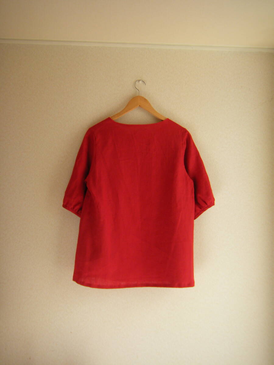 * ручная работа *linen100 раунд шея блуза короткий рукав красный 