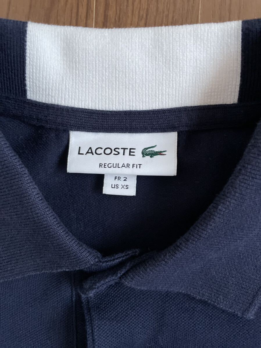 LACOSTE ネイビー×ホワイト 切り替え ポロシャツ ラコステ FRA LC プリント POLO SHIRTS NAVY WHITE 半袖ポロシャツ GOLF ゴルフ