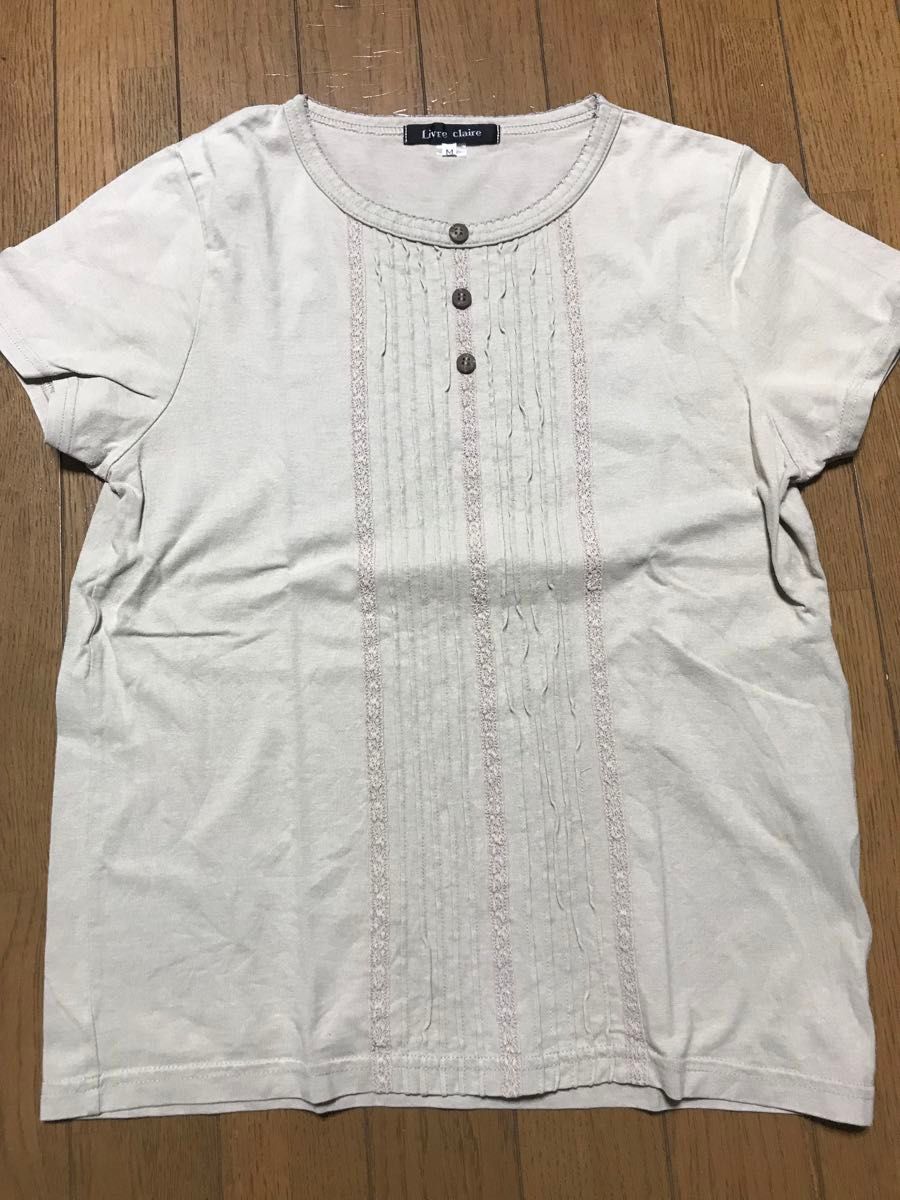 Livre claire/リブレクレア　半袖　カットソー　Tシャツ  Ｍ　カーキカラー　綿100%  ニッセン