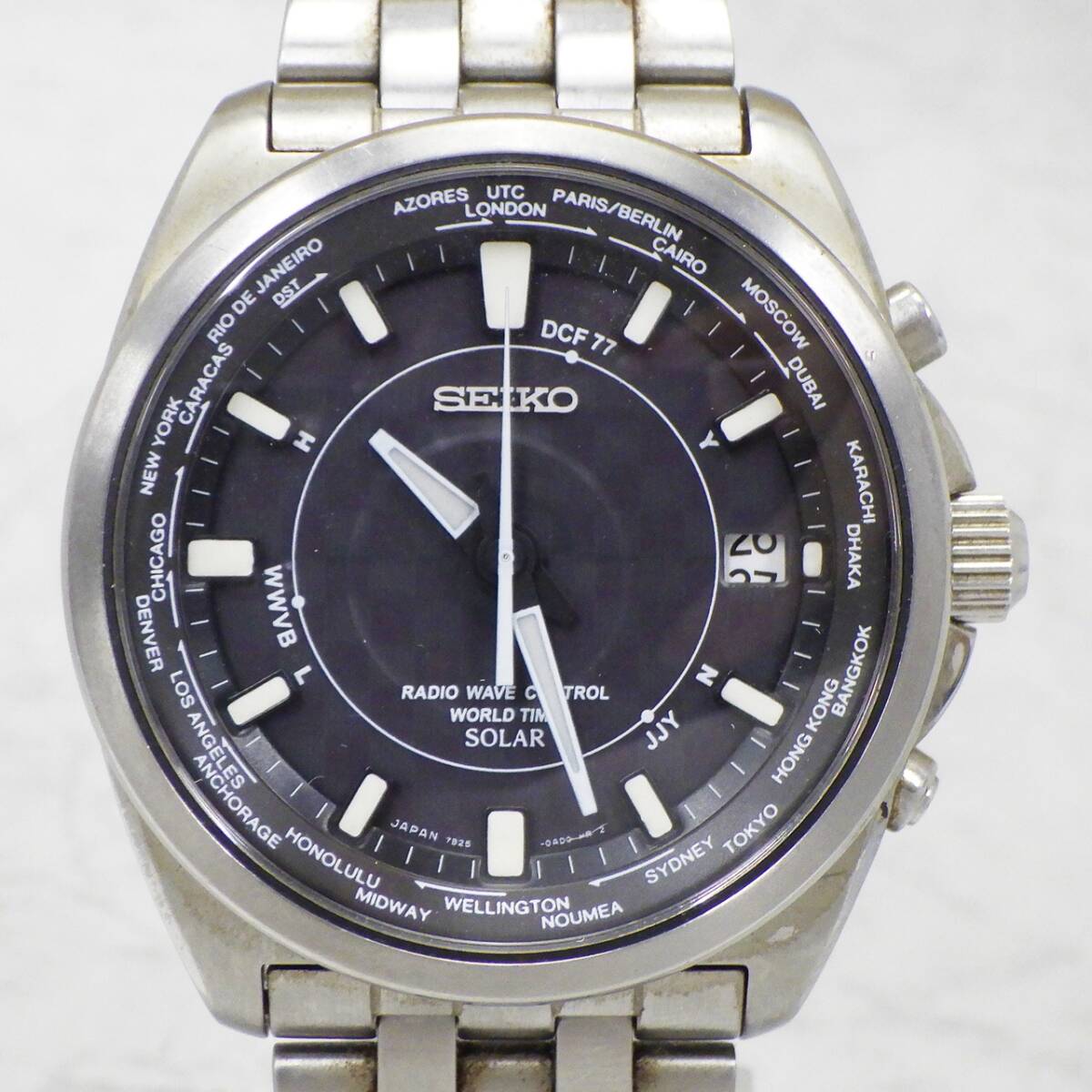 01 07-595243-11 [Y] SEIKO セイコー WORLD TIME ソーラー電波 7B25-0AB0 メンズ 腕時計 札07_画像1