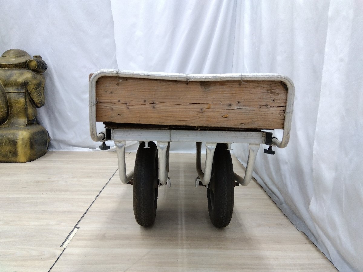 手渡し可 平型二輪車 リアカー 運搬車 サイズ約53×128ｃｍ アルミフレーム 荷物運び アウトドア 一輪車 農作業 リヤカー 中古の画像2