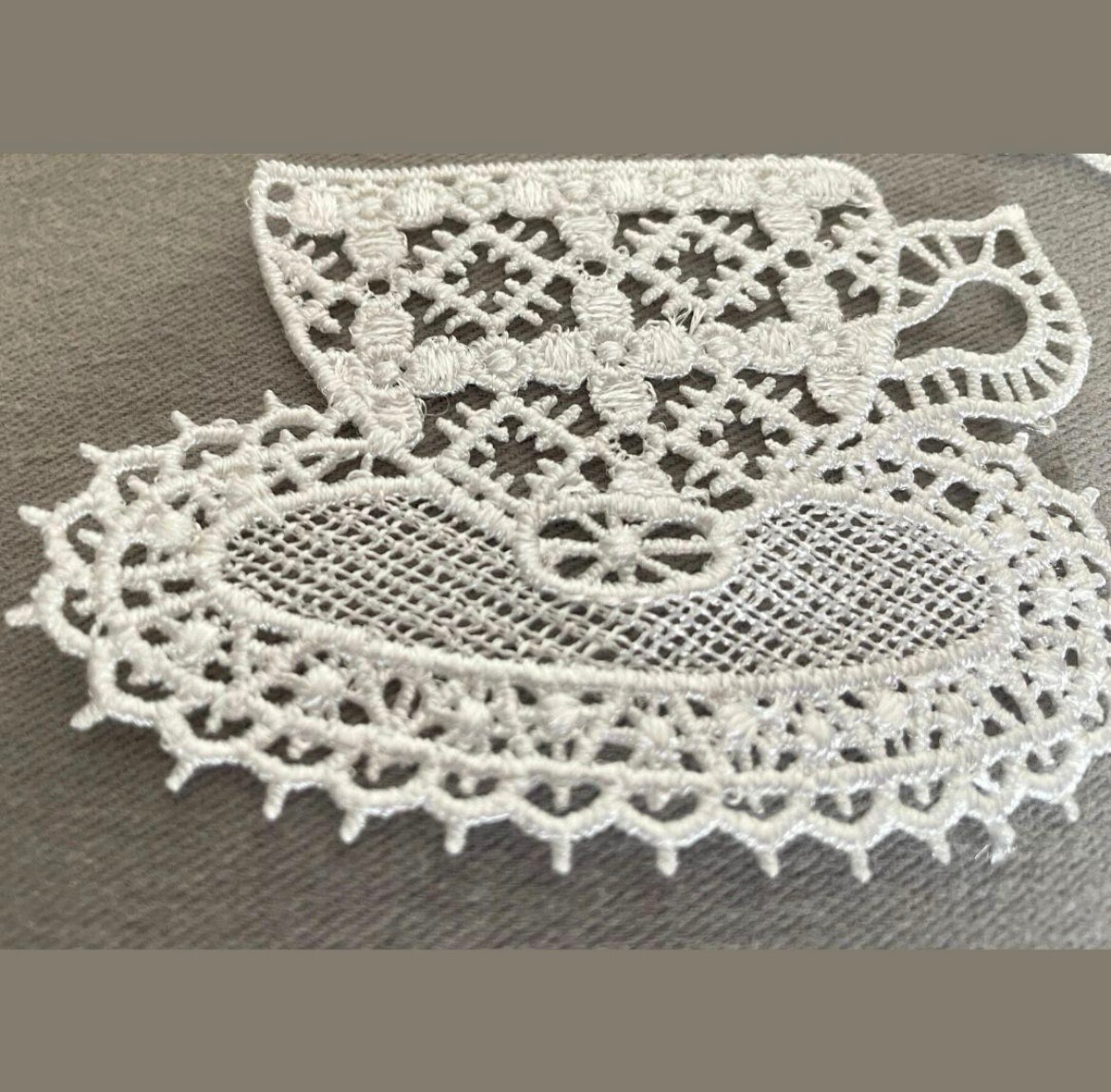 レース 編み アップリケ ティー ポット カップ 装飾 裁縫 モチーフ ホワイト