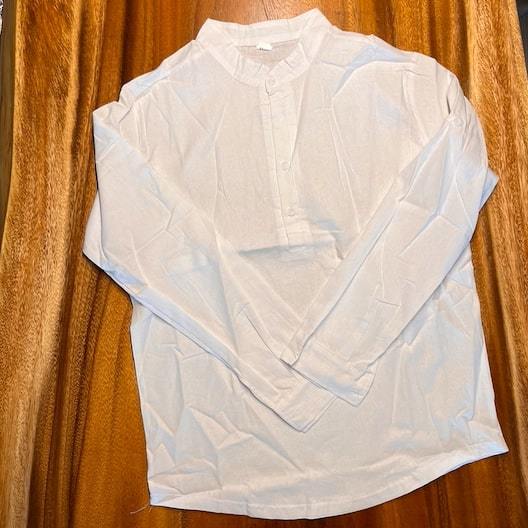 白シャツ シャツ メンズ リネンシャツ 白 長袖 おしゃれ 無地 麻シャツ L_画像2