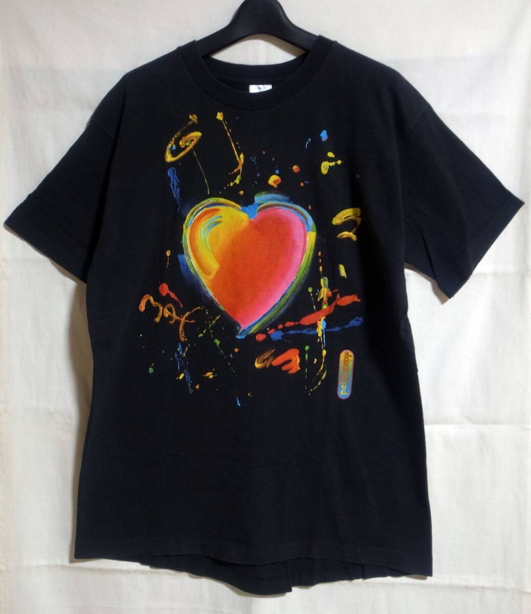 ピーターマックス Grand Slam For Children 90s vintage Tshirt Black Peter Max ヴィンテージ Tシャツ 黒 ハート peterMax 美品 古着_画像1