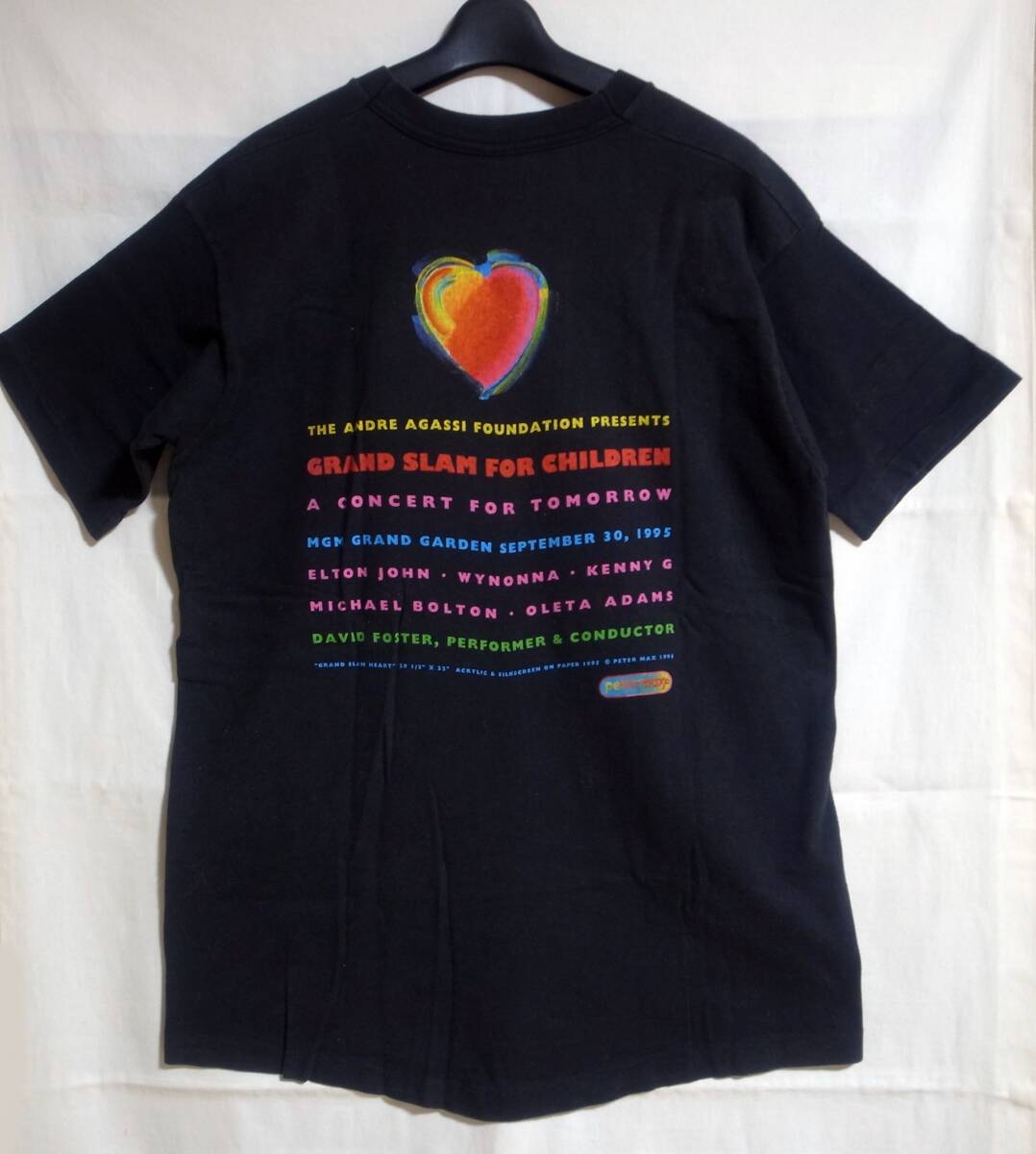 ピーターマックス Grand Slam For Children 90s vintage Tshirt Black Peter Max ヴィンテージ Tシャツ 黒 ハート peterMax 美品 古着_画像2