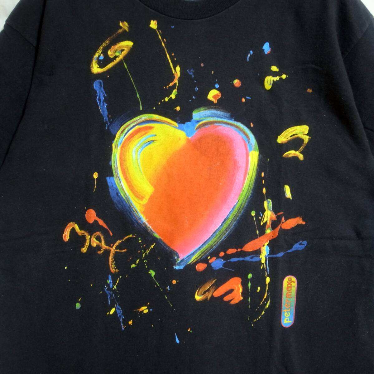 ピーターマックス Grand Slam For Children 90s vintage Tshirt Black Peter Max ヴィンテージ Tシャツ 黒 ハート peterMax 美品 古着_画像3