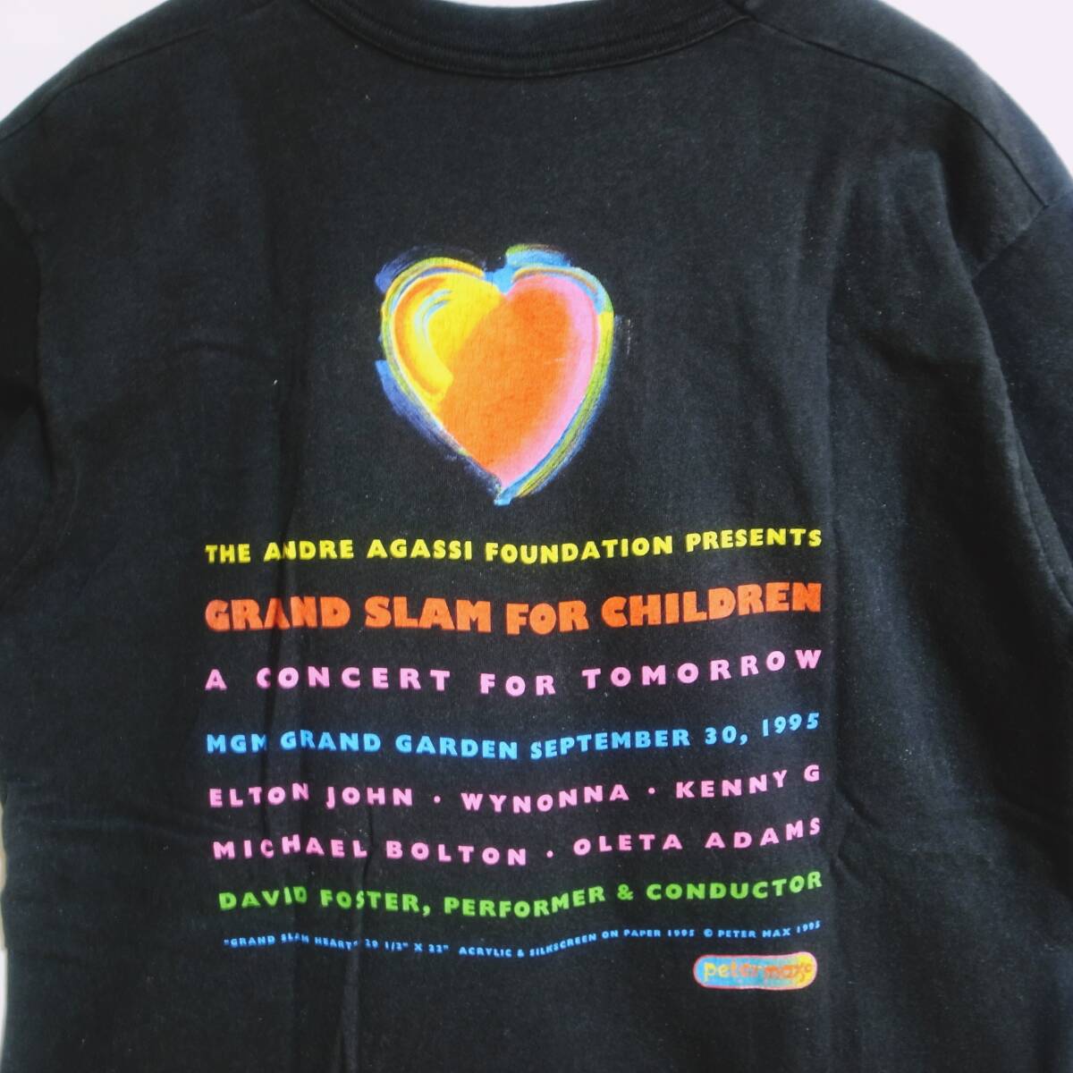 ピーターマックス Grand Slam For Children 90s vintage Tshirt Black Peter Max ヴィンテージ Tシャツ 黒 ハート peterMax 美品 古着_画像4