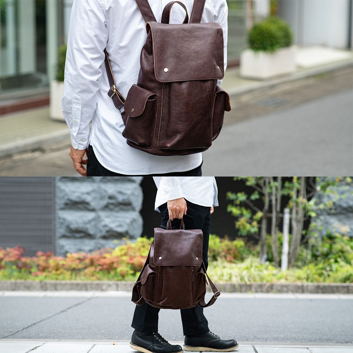 [ новый товар ] натуральная кожа рюкзак рюкзак сумка Day Pack сумка портфель телячья кожа кожа не использовался бесплатная доставка 1 иен чай Brown рисовое поле средний кожа .