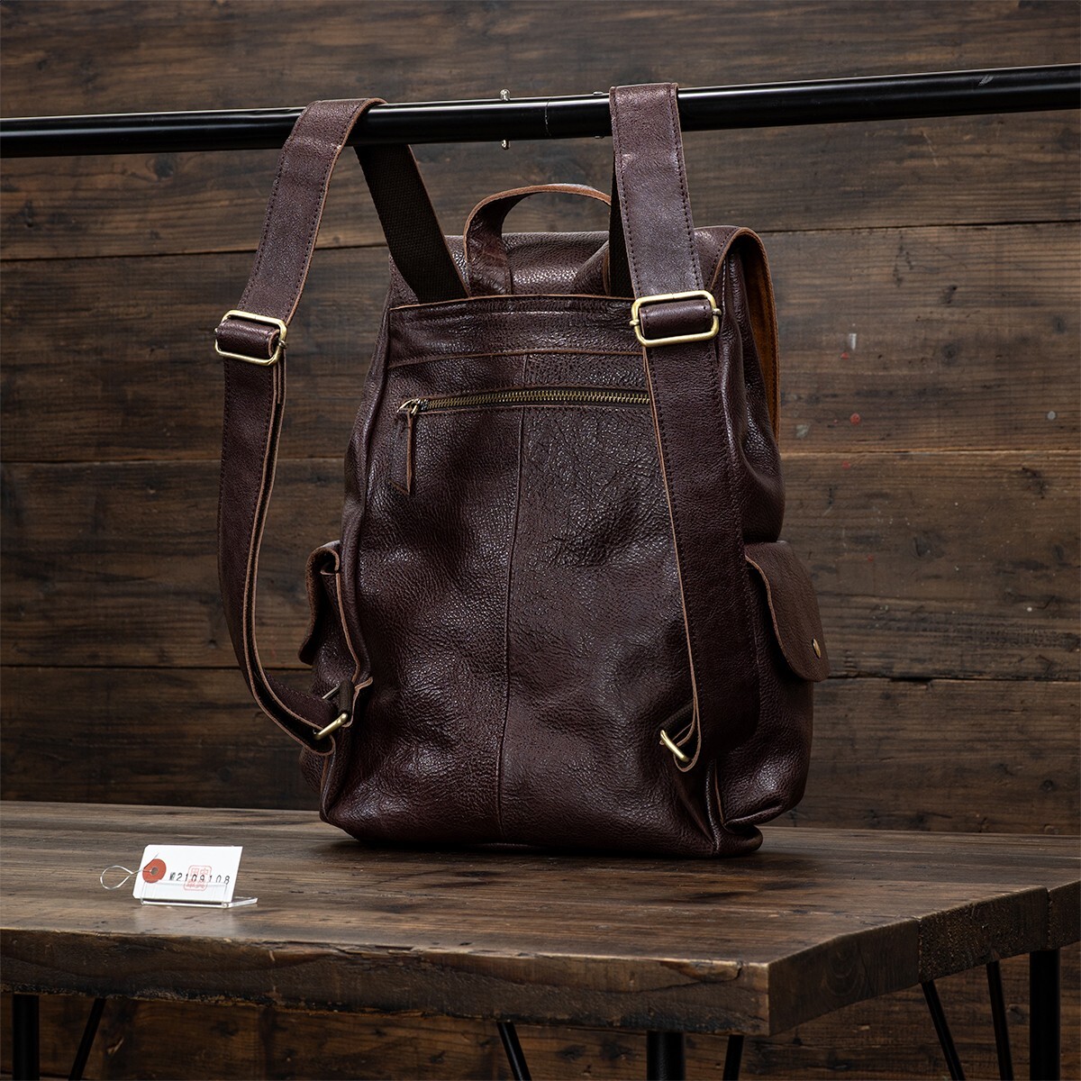 [ new goods ] original leather rucksack backpack bag Day Pack bag bag cow leather leather unused free shipping 1 jpy tea Brown rice field middle leather .