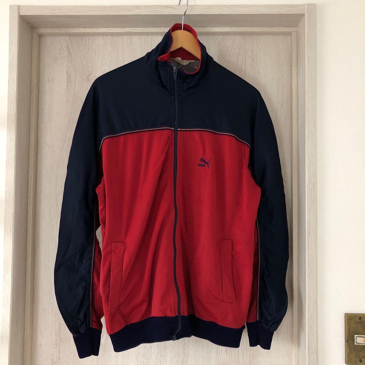 (k) 70〜80s 年代物 PUMA プーマ トラックジャケット ジャージ イタリア製 サイズL 赤 ネイビー
