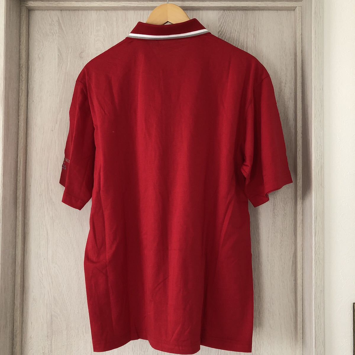 (k) 新品未使用 タグ付き Munsing Wear マンシングウェア ゴルフ 半袖 ポロシャツ メンズ L 赤 レッド デサント _画像2