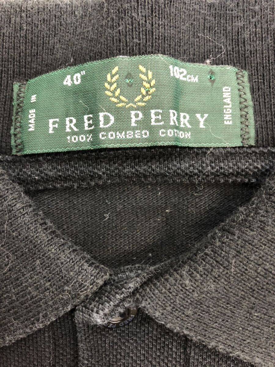 FRED PERRY フレッドペリー イングランド製　鹿の子　ライン　半袖 ポロシャツ 黒グレー　40 英国製_画像6