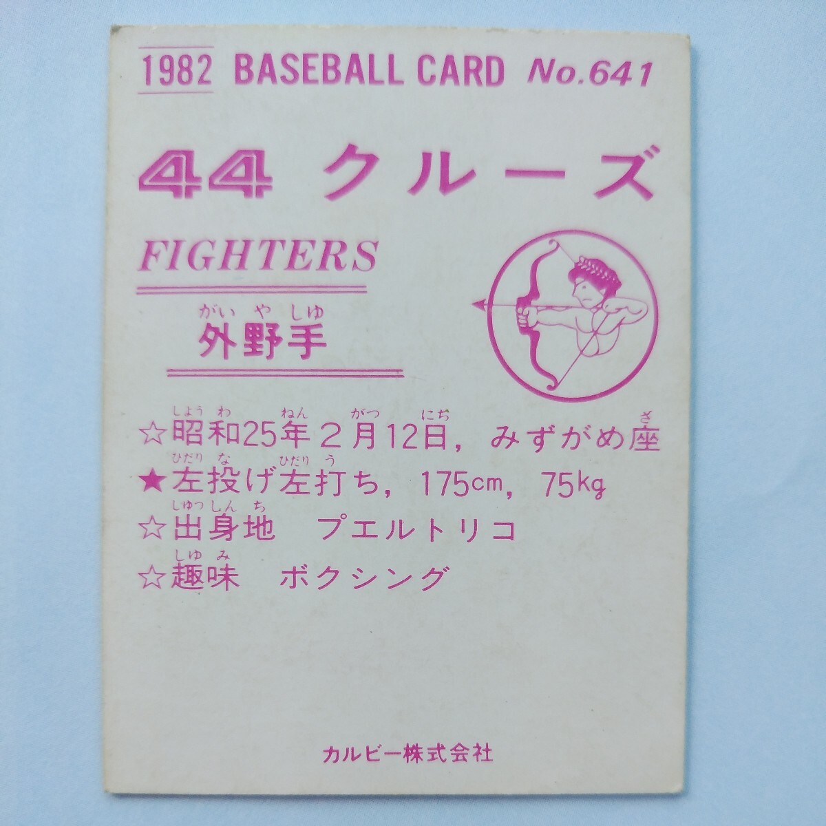 １９８２カルビー野球カード№６４１クルーズ（日本ハム）_画像2