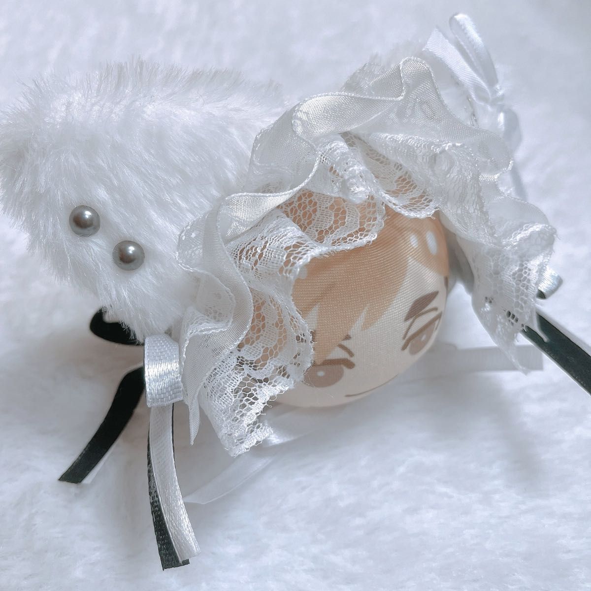 ヘッドドレス 猫耳×ホワイト&ブラック おまんじゅう ちびぐるみ ぬい ヘッドドレス 猫耳×ホワイト&ブラック おまんじゅう ちびぐるみ ぬい