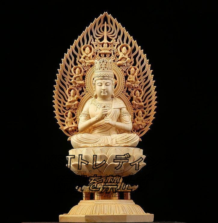 ●極美品●仏教美術 精密彫刻 仏像 手彫り 木彫仏像 大日如来座像 高さ約28cmの画像1